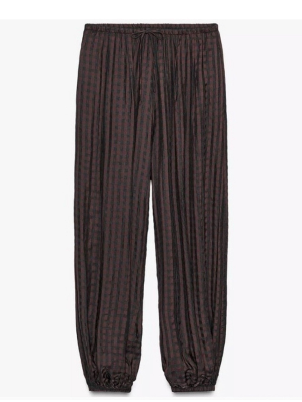 Zara Burgundy Checked Wide-Leg Pants - Picture 6 of 10